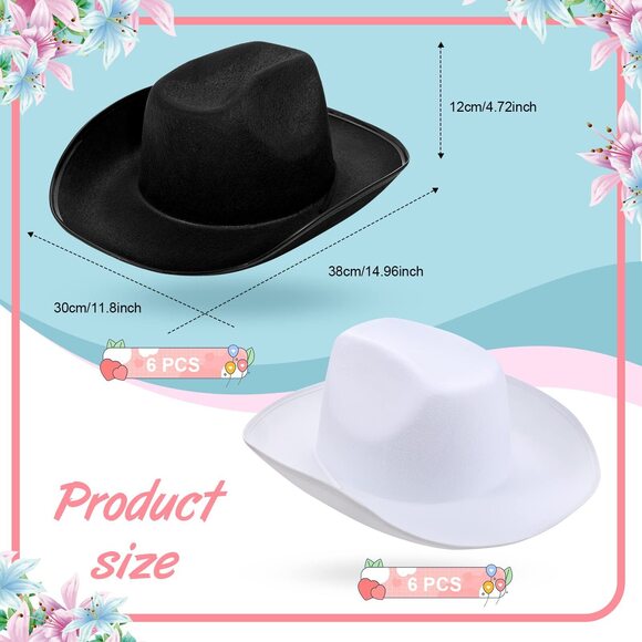 9495 12 Pcs Felt Cowgirl Hat With String Bride Cowboy Hats Black And White main image 5